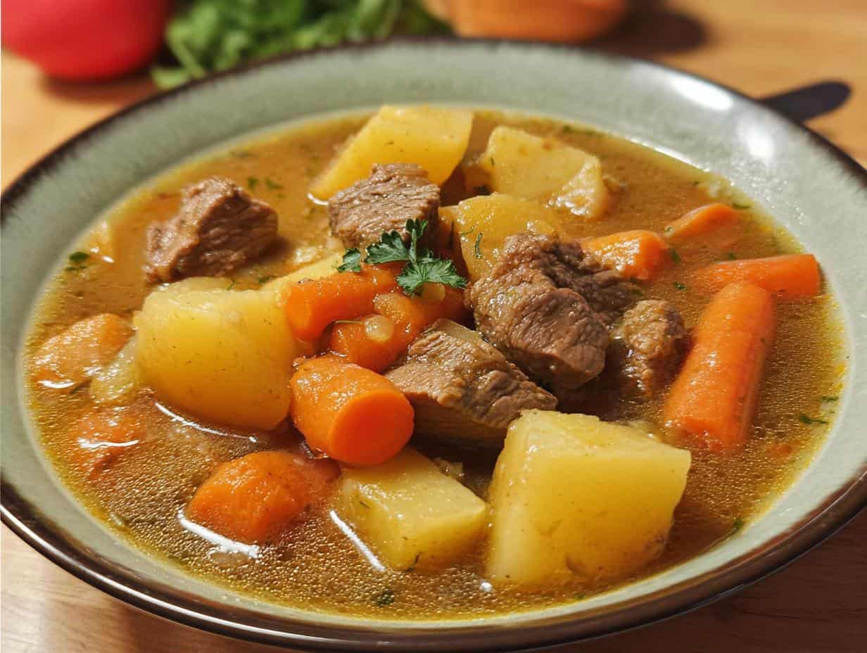 Omas Eintopf: 1 Glücklicher Löffel Kartoffeln,Rindfleisch,Möhren