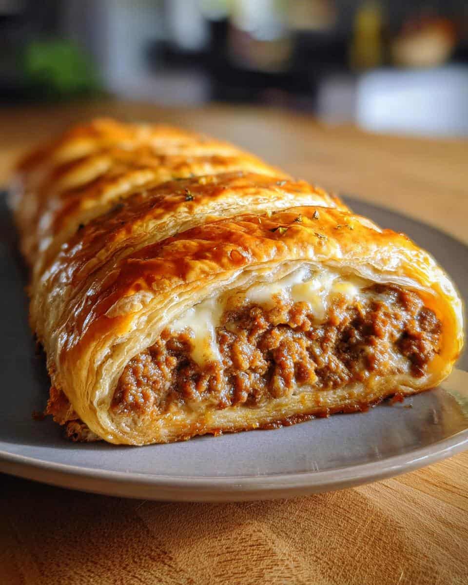 Hackfleisch-Käse-Blätterteig-Rolle - detail 1