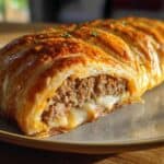 Hackfleisch-Käse-Blätterteig-Rolle