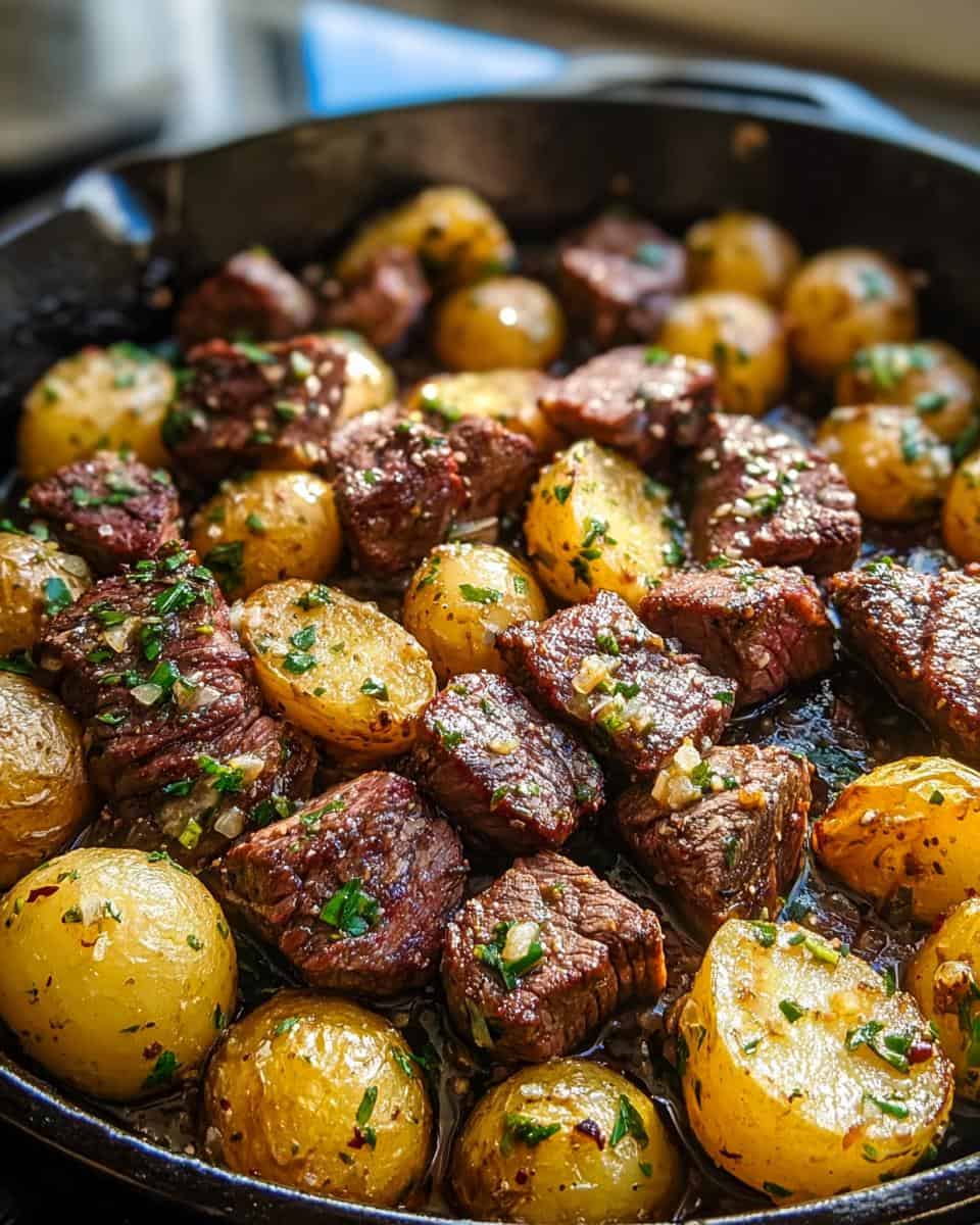 Knoblauch Steak Bissen und Kartoffeln Rezept für Genießer - detail 1