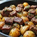 Knoblauch Steak Bissen und Kartoffeln Rezept für Genießer