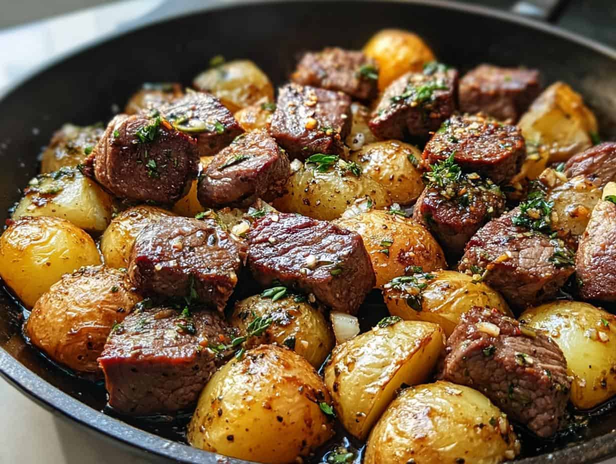 Knoblauch Steak Bissen und Kartoffeln Rezept für Genießer