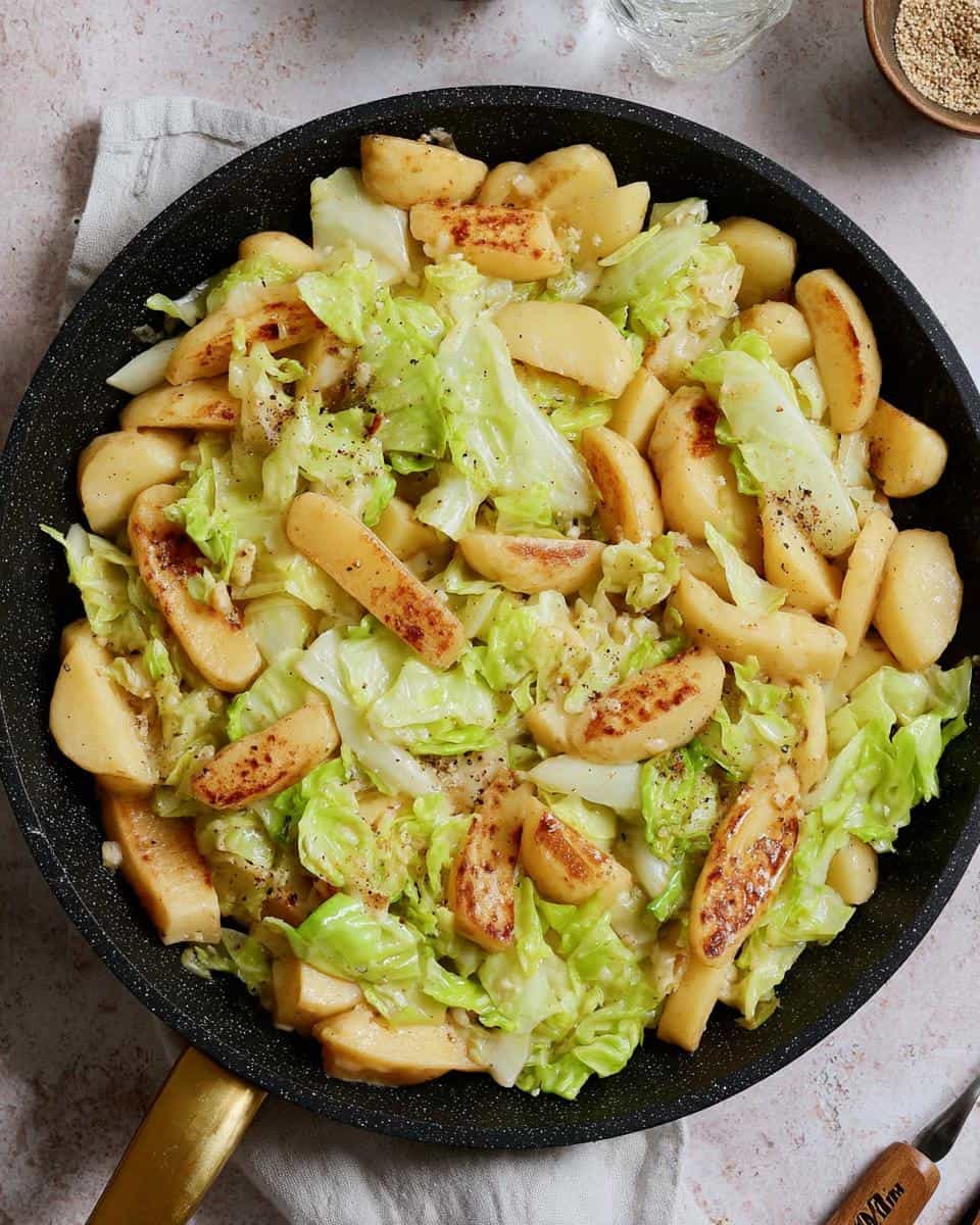 Schnelle vegetarische Spitzkohlpfanne mit Kartoffeln - detail 1