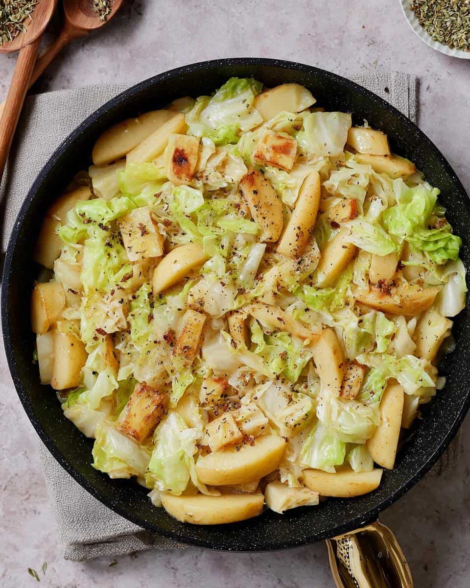 Schnelle vegetarische Spitzkohlpfanne mit Kartoffeln - detail 2