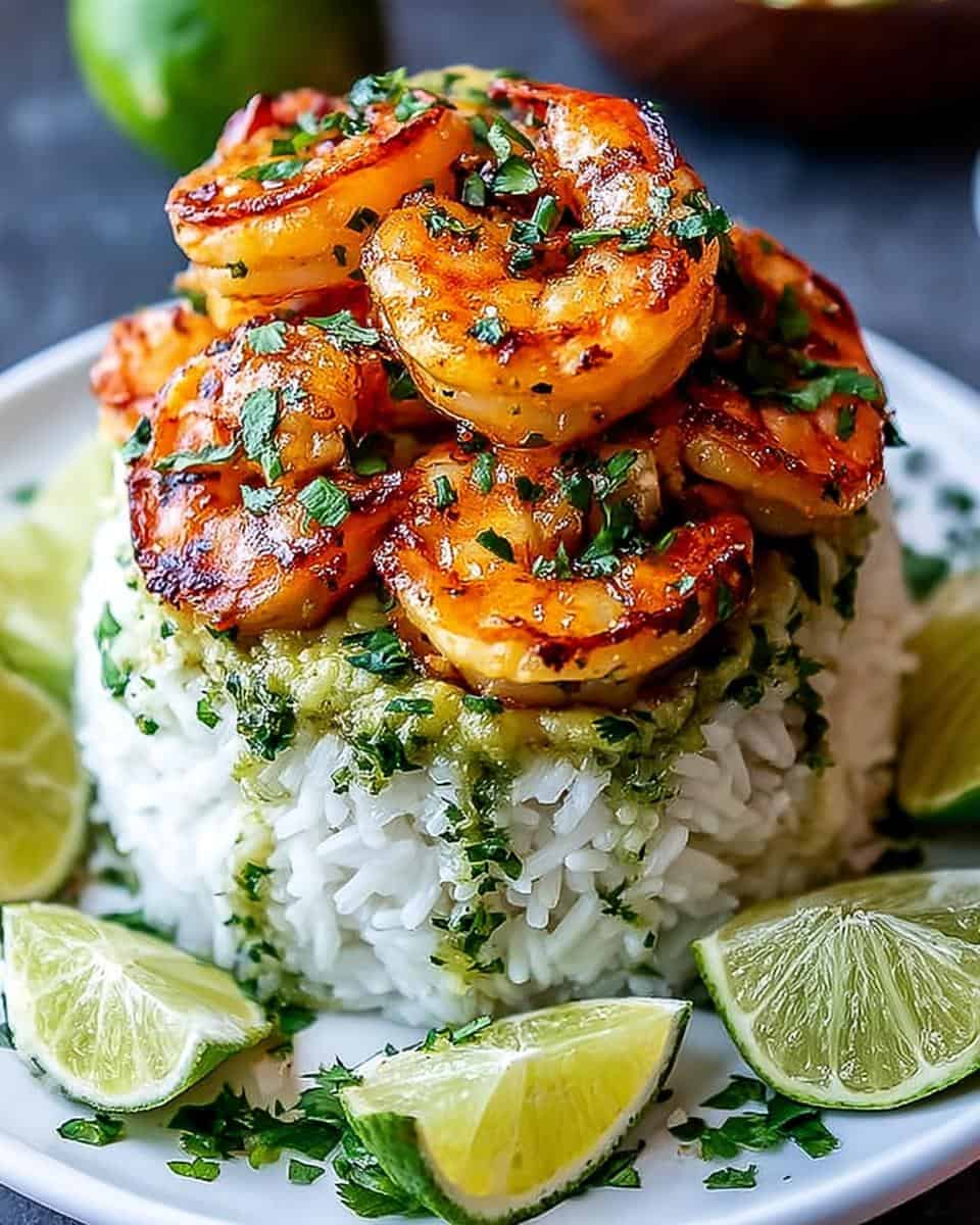 Honig-Limetten-Garnelen-Reis-Stapel - detail 1