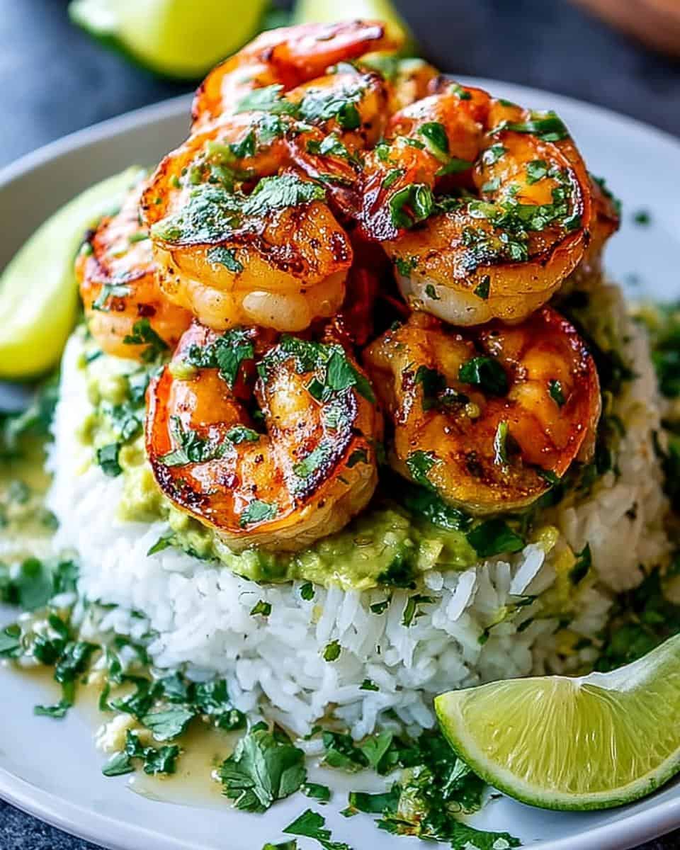 Honig-Limetten-Garnelen-Reis-Stapel - detail 2