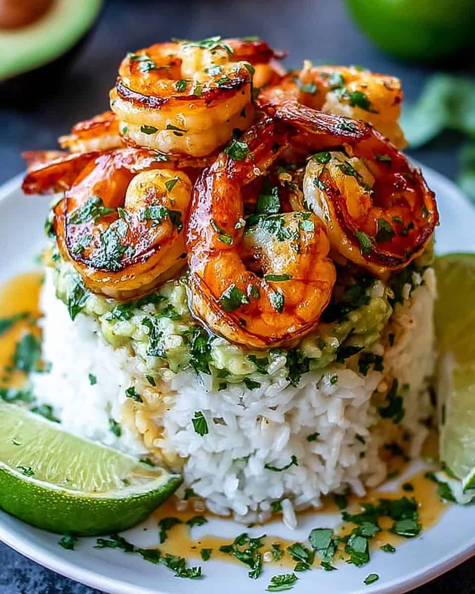 Honig-Limetten-Garnelen-Reis-Stapel - detail 3