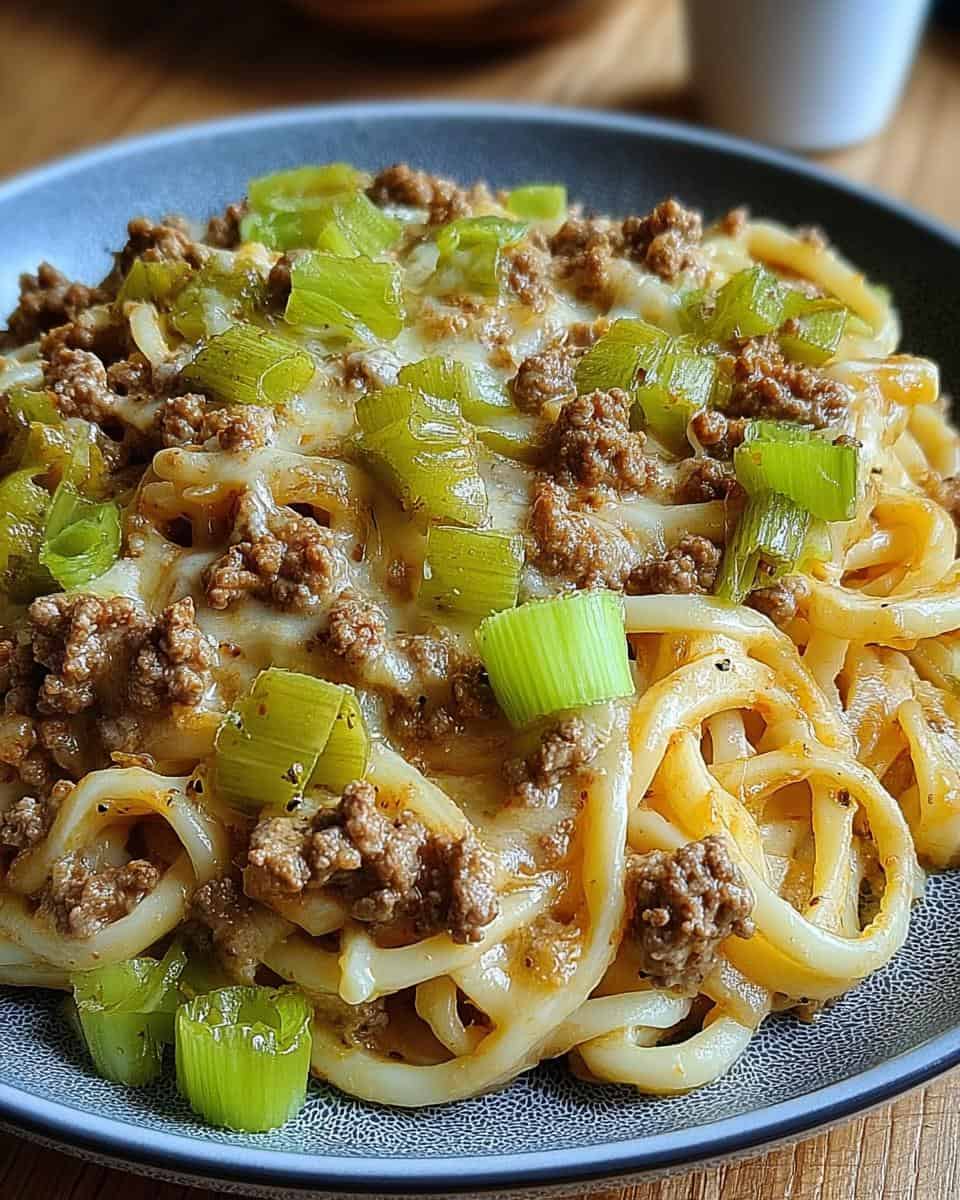 Kaese-Lauch Pasta mit Hackfleisch - detail 1