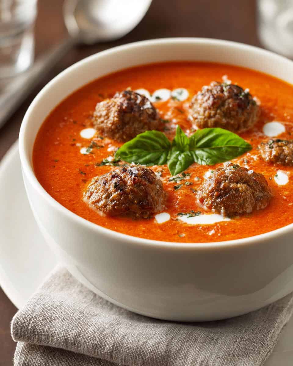 Schnelle cremige Tomatensuppe mit Hackbällchen - detail 3