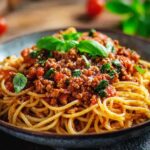 Spaghetti mit würzigem Tofu Hack