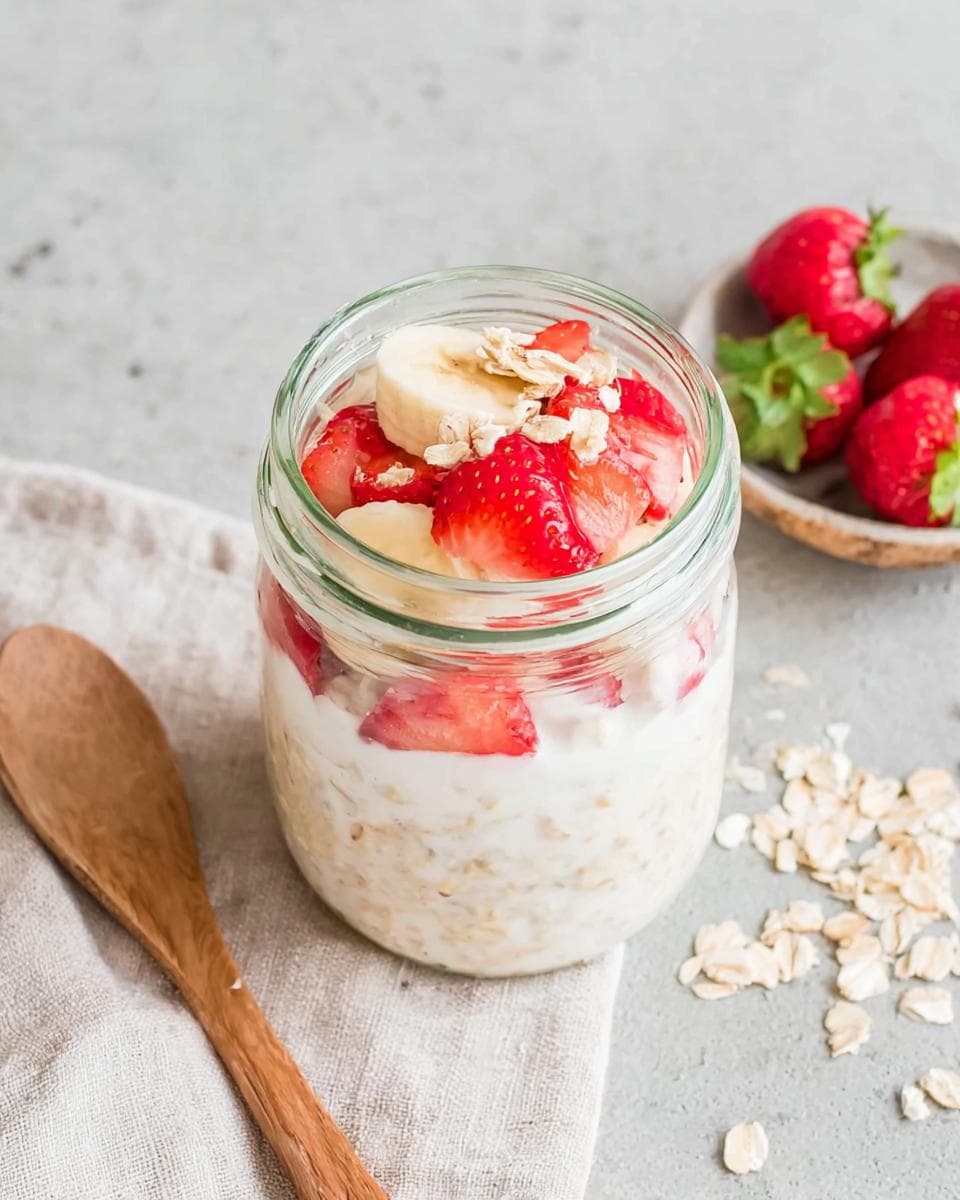 Cremige Overnight Oats mit Joghurt Banane und Erdbeeren - detail 1