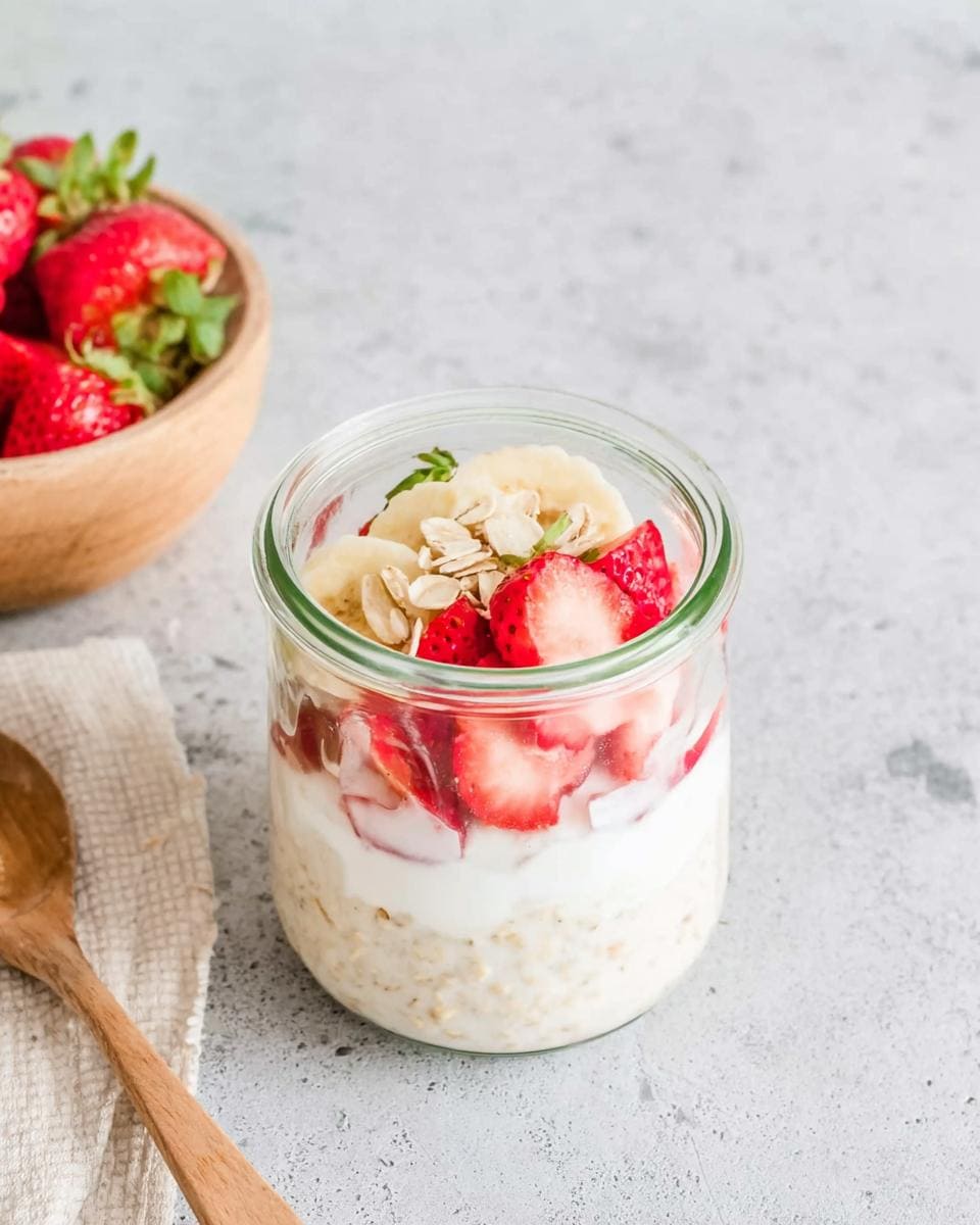 Cremige Overnight Oats mit Joghurt Banane und Erdbeeren - detail 2
