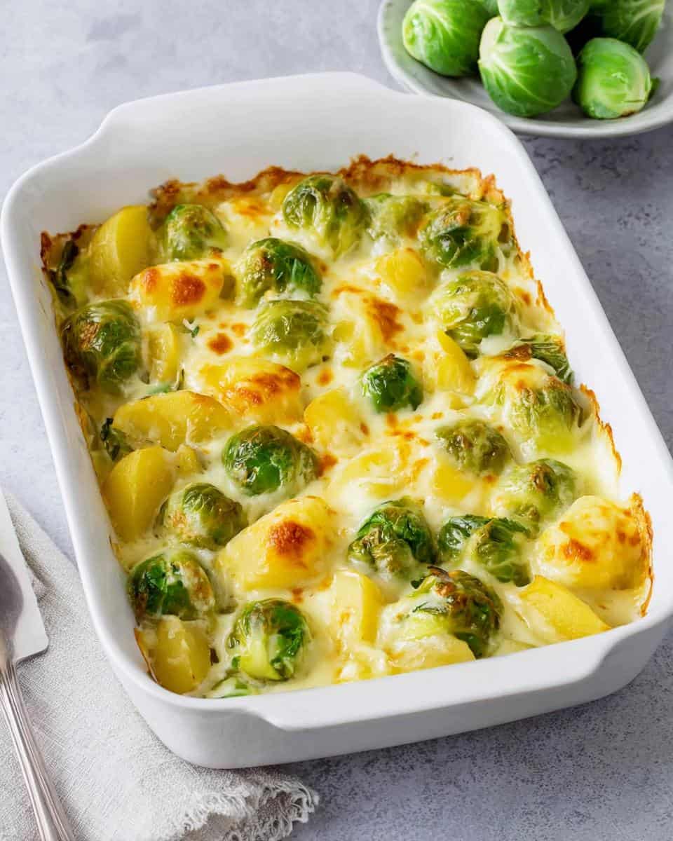 Cremiger Rosenkohlauflauf mit Kartoffeln und Käse - detail 2
