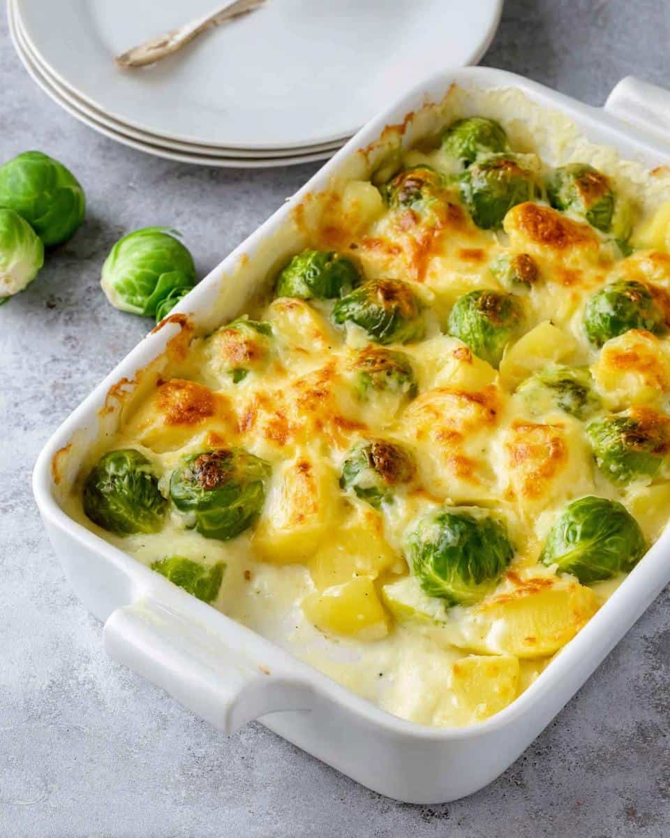 Cremiger Rosenkohlauflauf mit Kartoffeln und Käse - detail 3