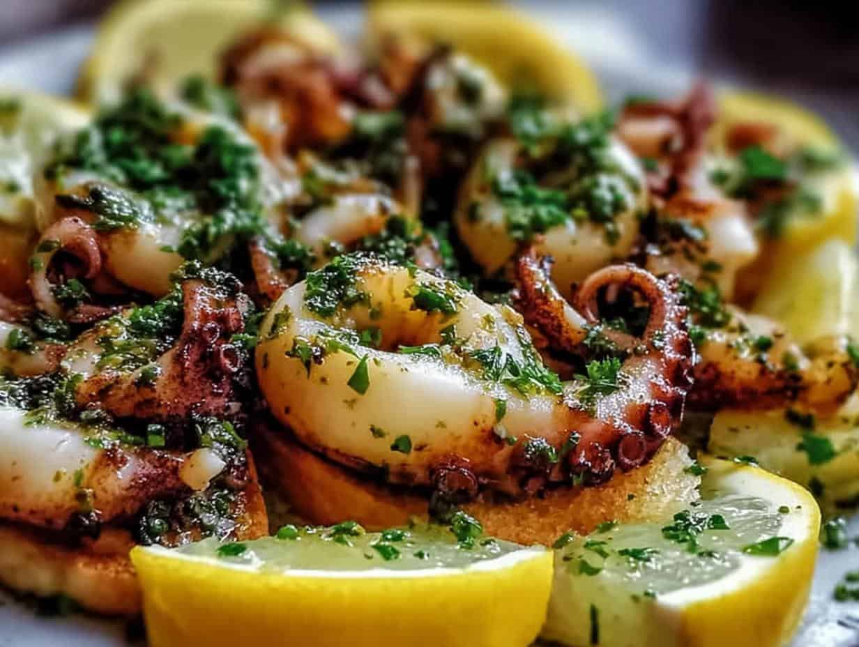 Vergiss nie Knoblauch-Petersilien-Tintenfisch-Tapas: Rezept