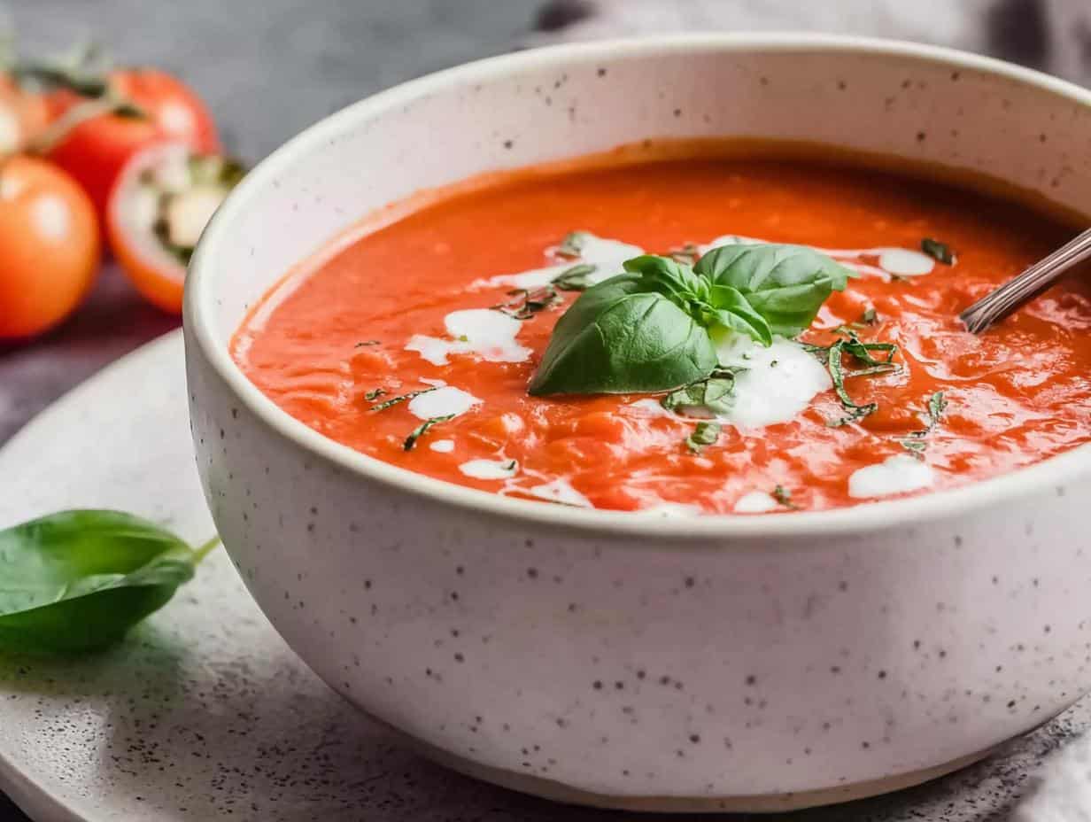 Schnelle cremige Tomatensuppe mit Reis: 30 Minuten Glück