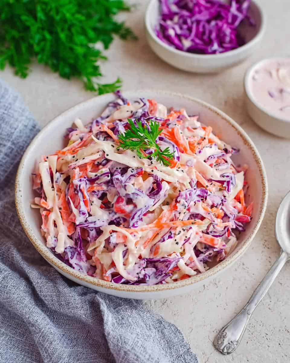 Bunter Coleslaw Salat mit Joghurt Mayonnaise Dressing - detail 3