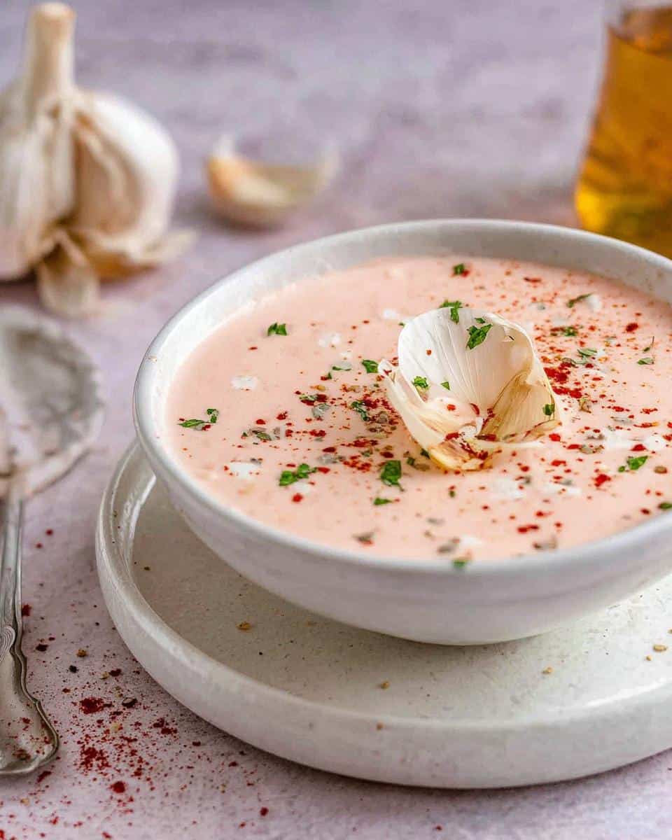 Einfache Knoblauchsoße mit griechischem Joghurt und Mayonnaise - detail 2