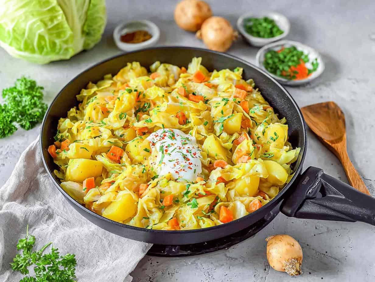 Einfache vegetarische Spitzkohlpfanne: In 30 Min Glücklich