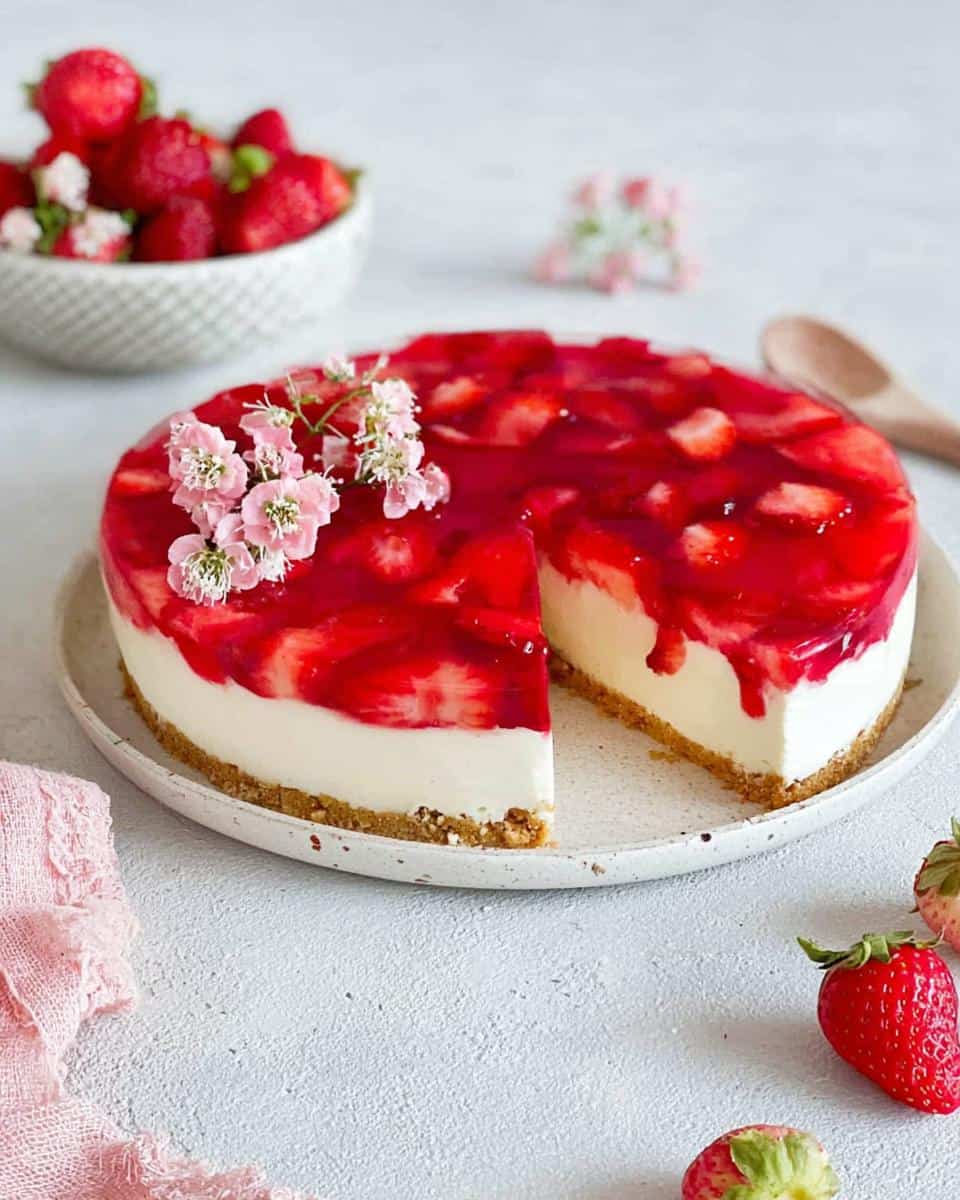 Einfacher Erdbeerkuchen mit Vanillepudding ohne Backen - detail 1