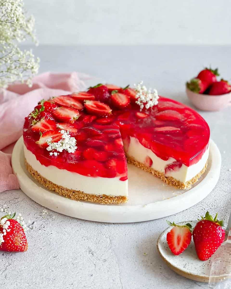 Einfacher Erdbeerkuchen mit Vanillepudding ohne Backen - detail 2