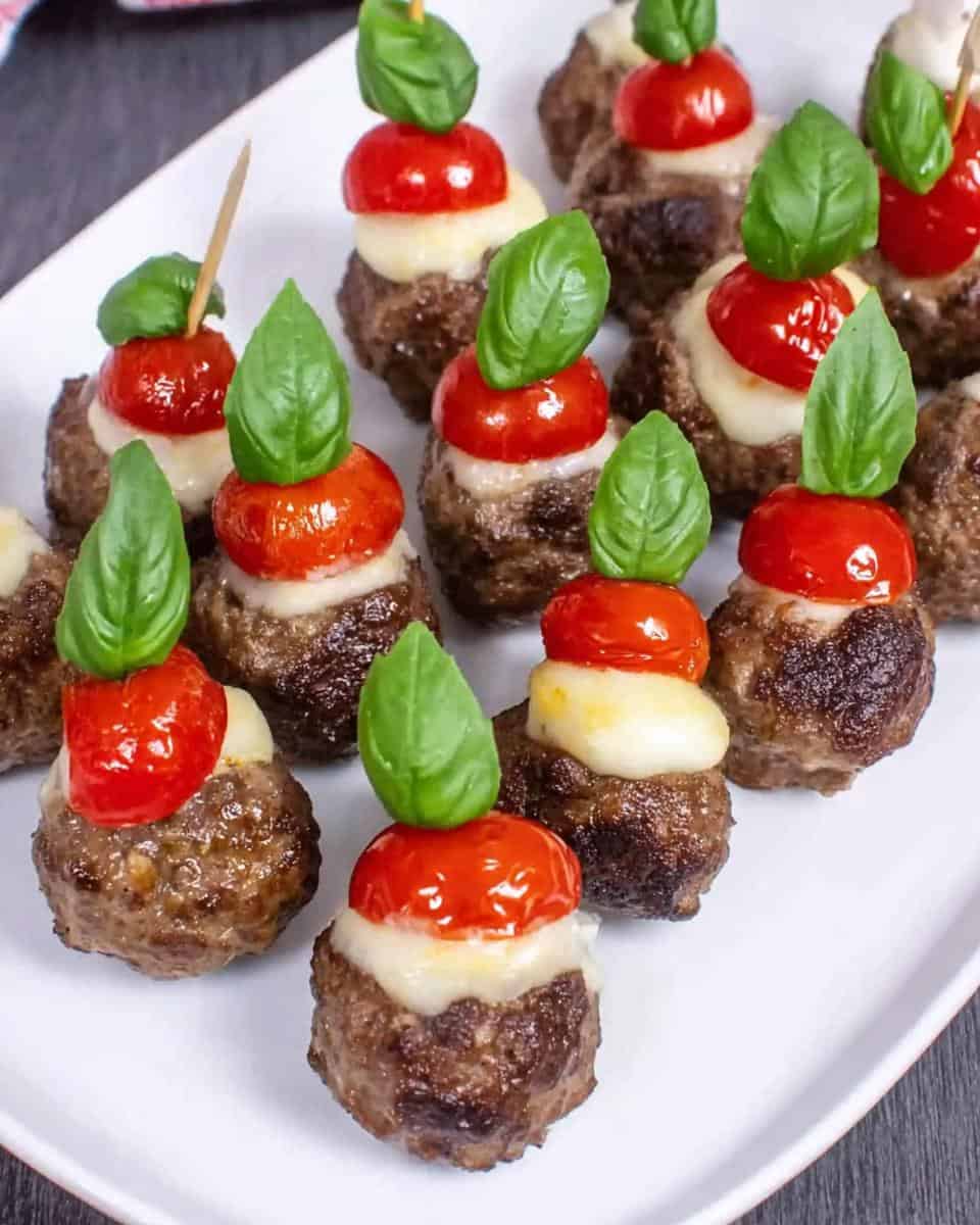 Hackbällchen Caprese Spieße mit Mozzarella und Tomate - detail 1