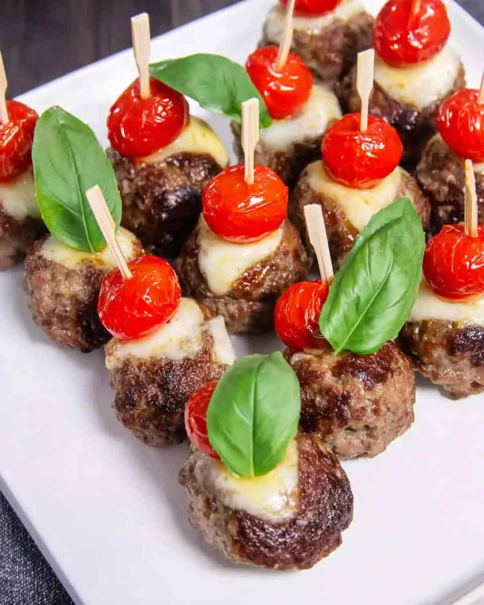 Hackbällchen Caprese Spieße mit Mozzarella und Tomate - detail 3