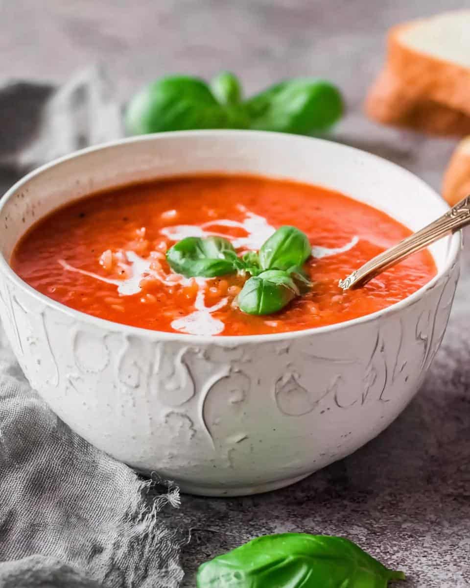einfache Tomatensuppe mit Reis und passierten Tomaten - detail 1
