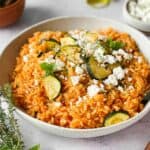 schnelle vegetarische Zucchini Reis Pfanne mit Feta